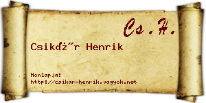 Csikár Henrik névjegykártya